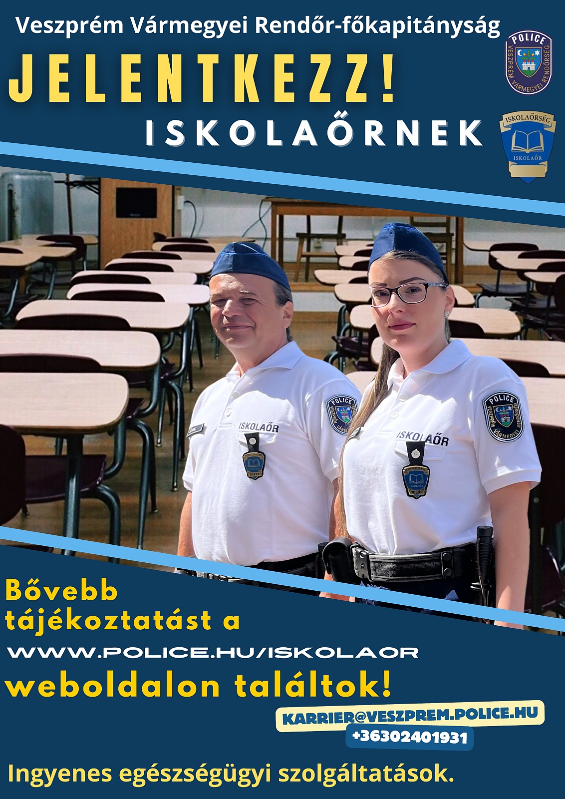 Jelentkezz iskolaőrnek feliratú sorozási plakát