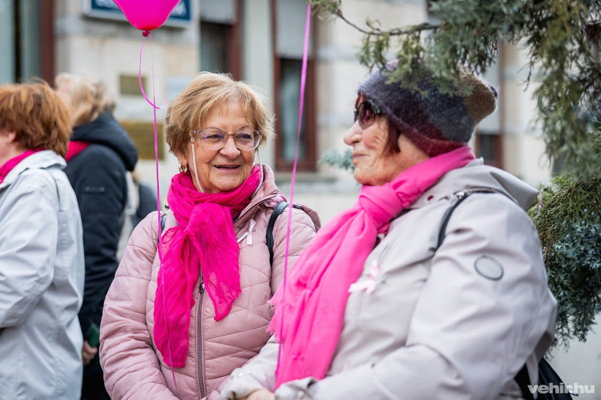 Hölgyek a mellrák elleni sétára érkeznek